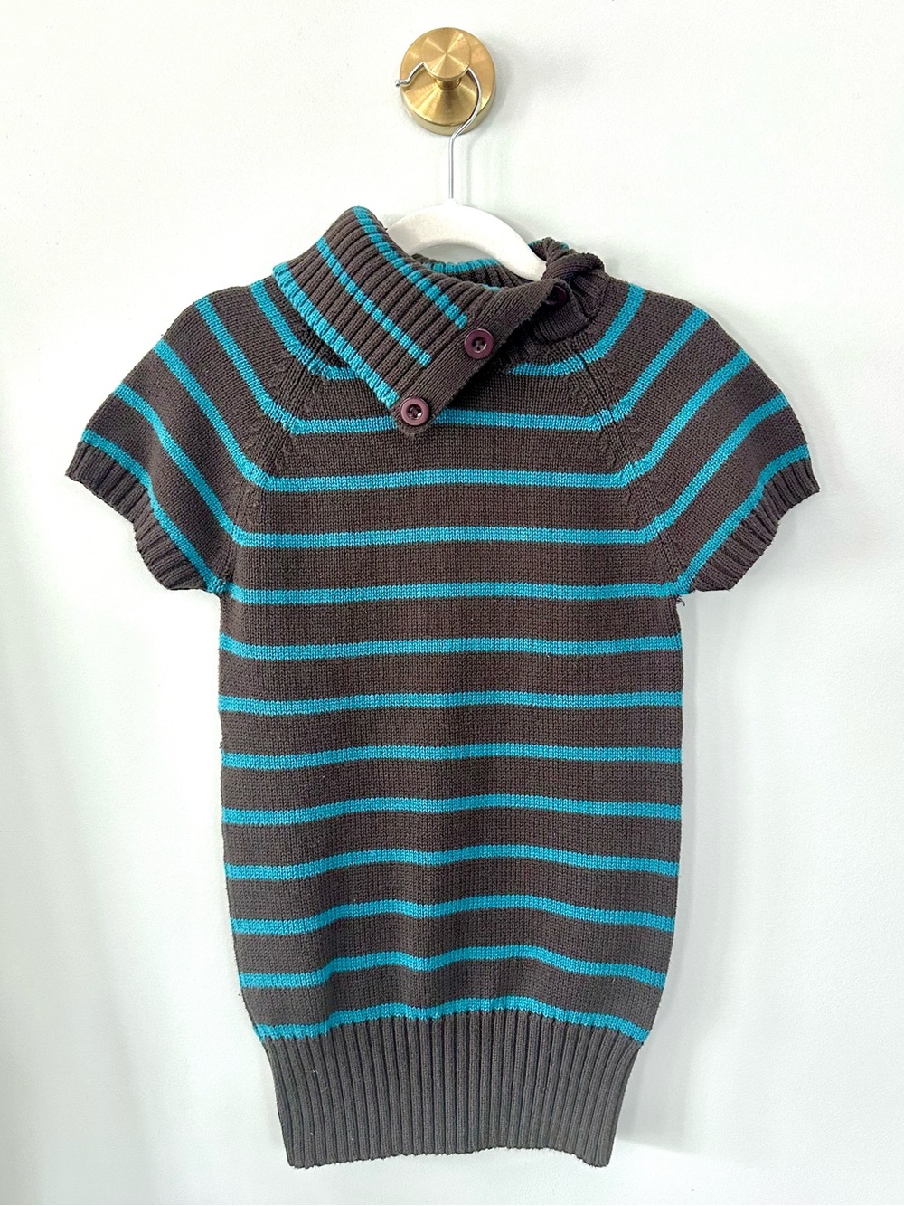 Mills Kids Brown Blue Striped Knit Sweater Dress Size M Cowl Neck